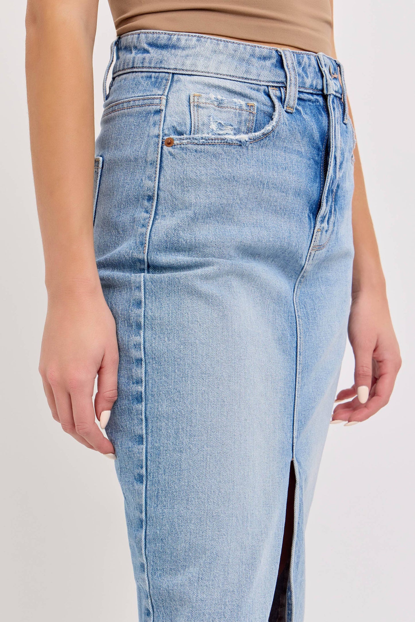 High Rise Midi Skirt with Front Slit [Wv58792LTD]