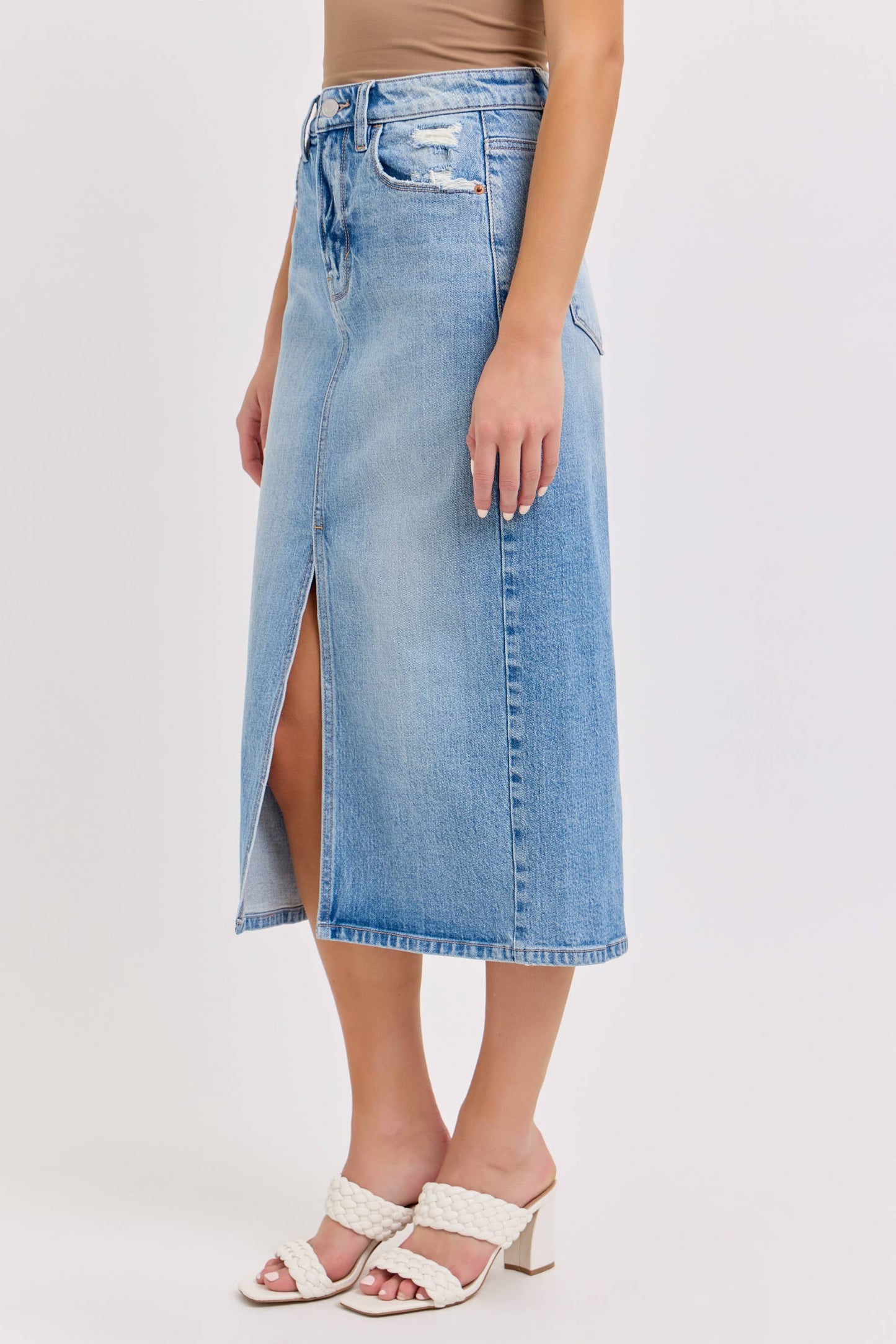 High Rise Midi Skirt with Front Slit [Wv58792LTD]