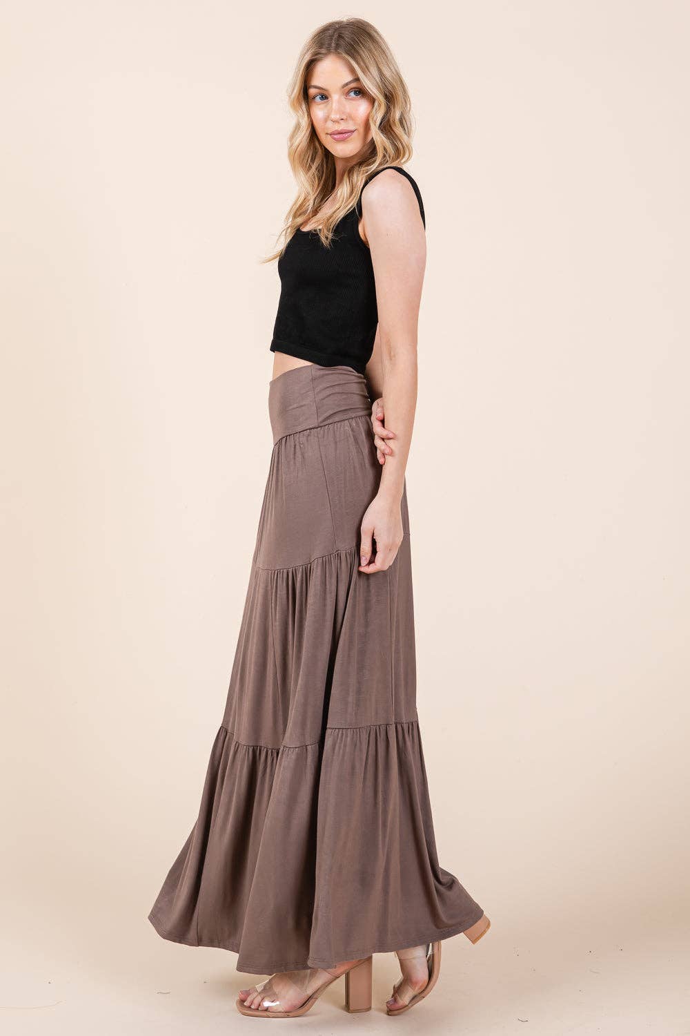 Solid Tiered Ruffle Skirt