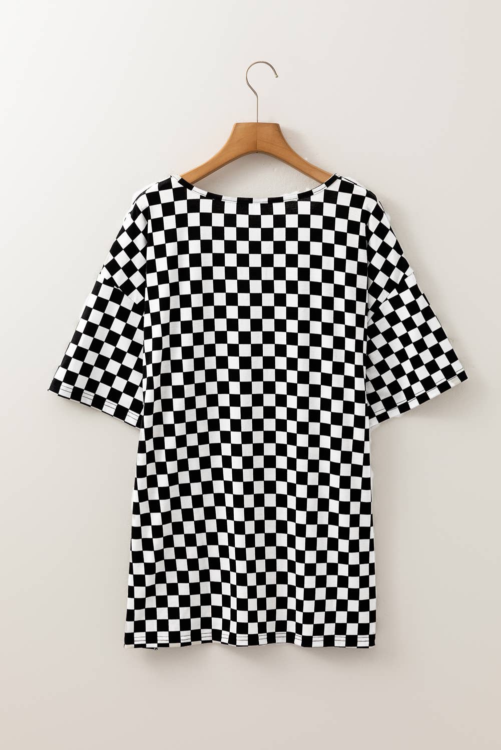 Plus Size Checkered Print Side Slits Round Neck T Shirt
