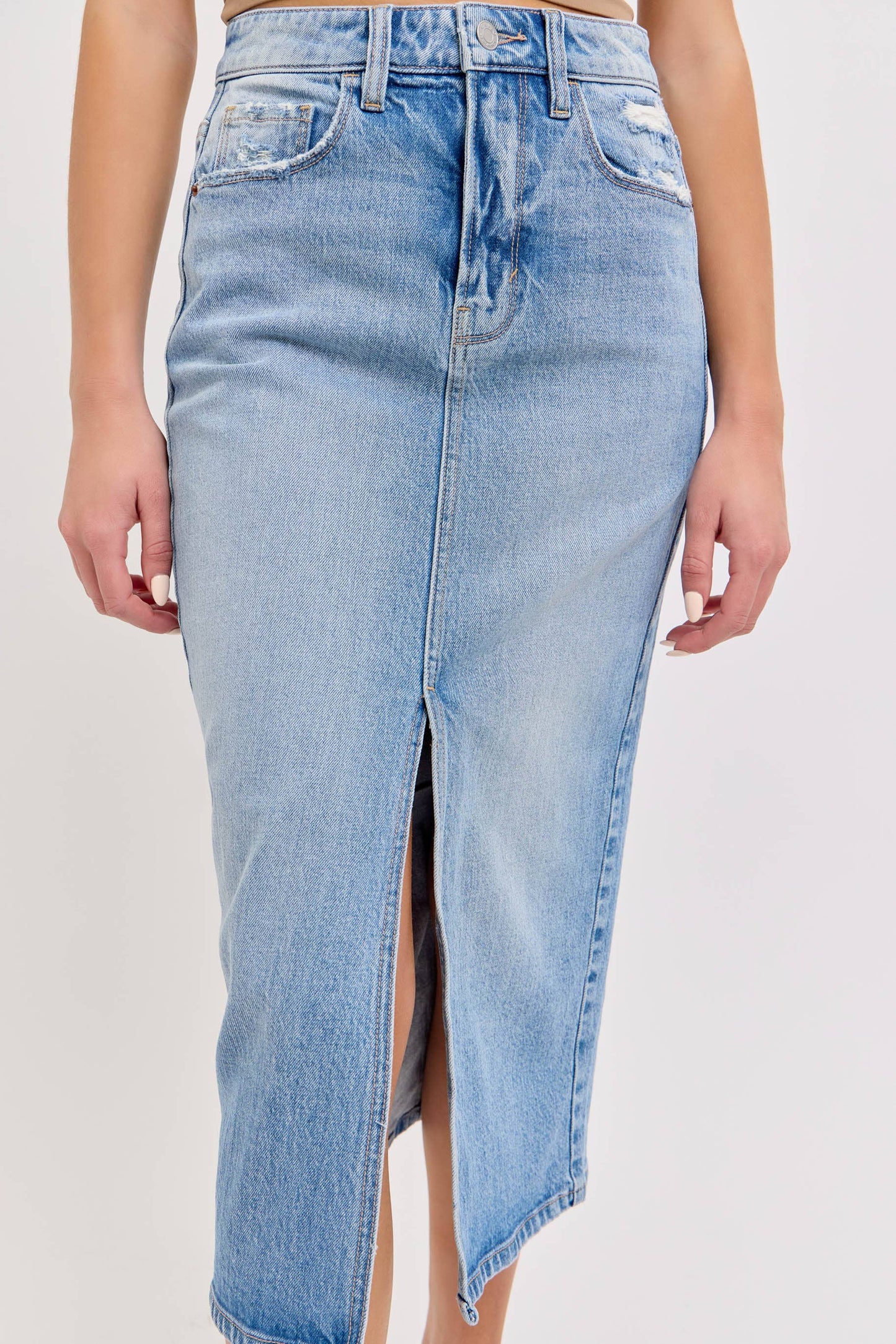 High Rise Midi Skirt with Front Slit [Wv58792LTD]