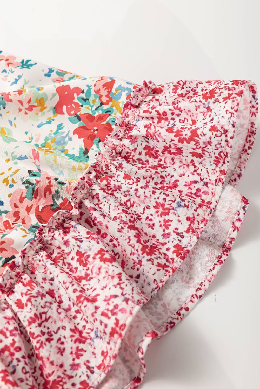 Plus Size Floral Patchwork Ruffled Short Sleeve Blouse