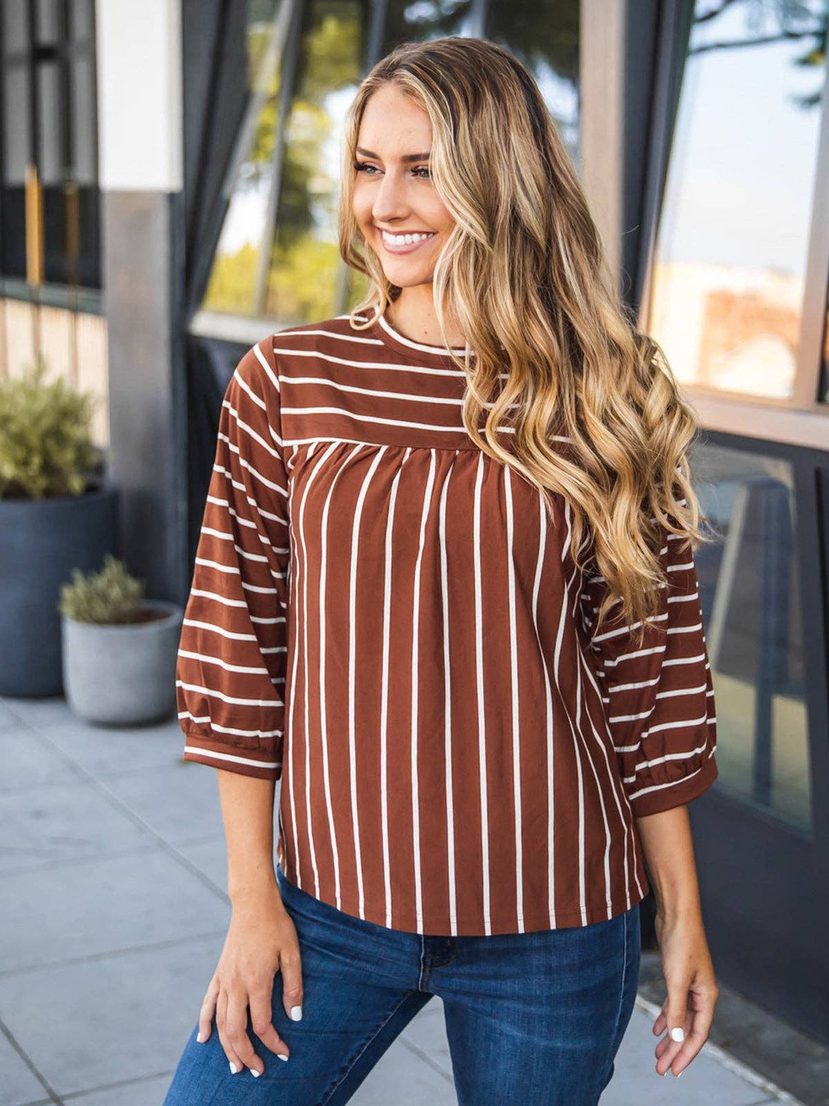 Striped 3/4 Sleeve Esme Top