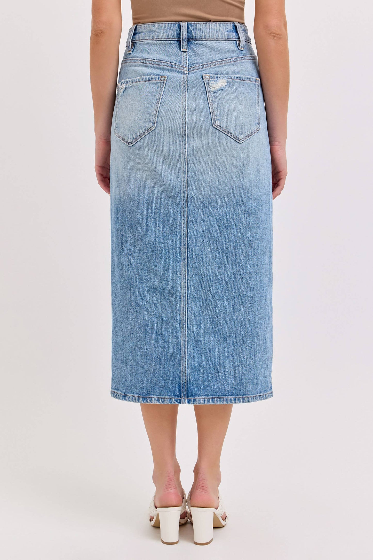 High Rise Midi Skirt with Front Slit [Wv58792LTD]