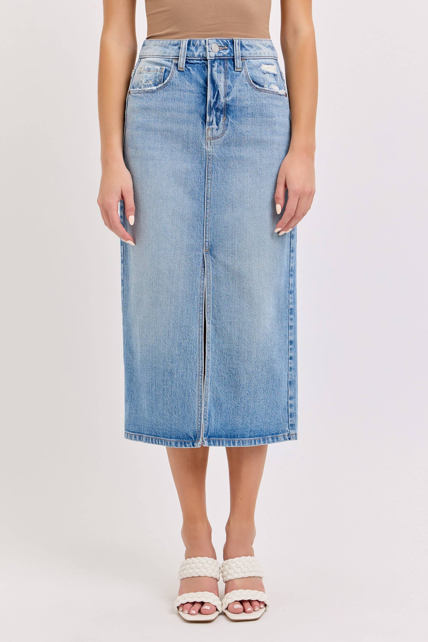 High Rise Midi Skirt with Front Slit [Wv58792LTD]